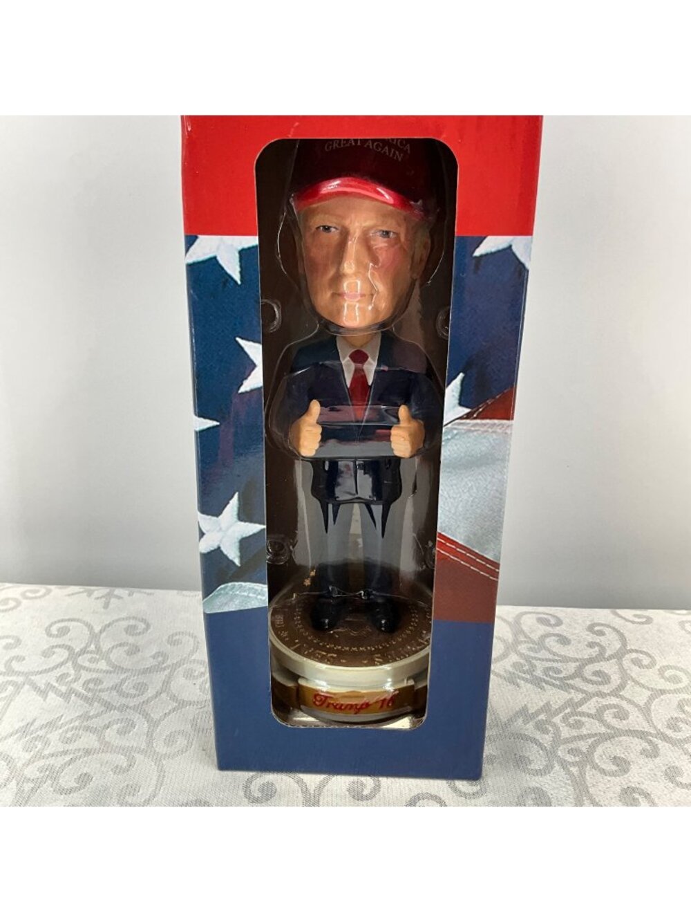 Donald Trump Bobblehead 2016 Make America Great Again Polyresin 8 Inches With Bo